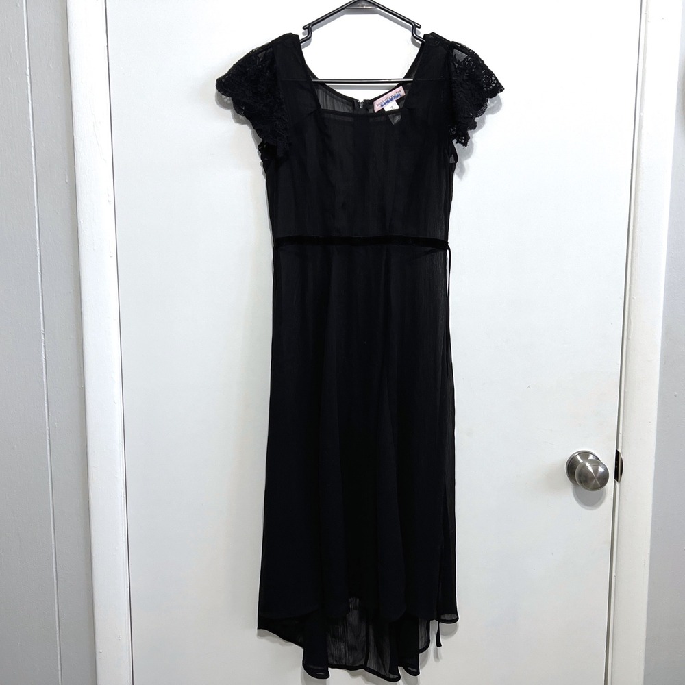 Band of Gypsies Womens‎ Black Lace Sleeve Midi Dress Size XS Velvet Whimsigoth